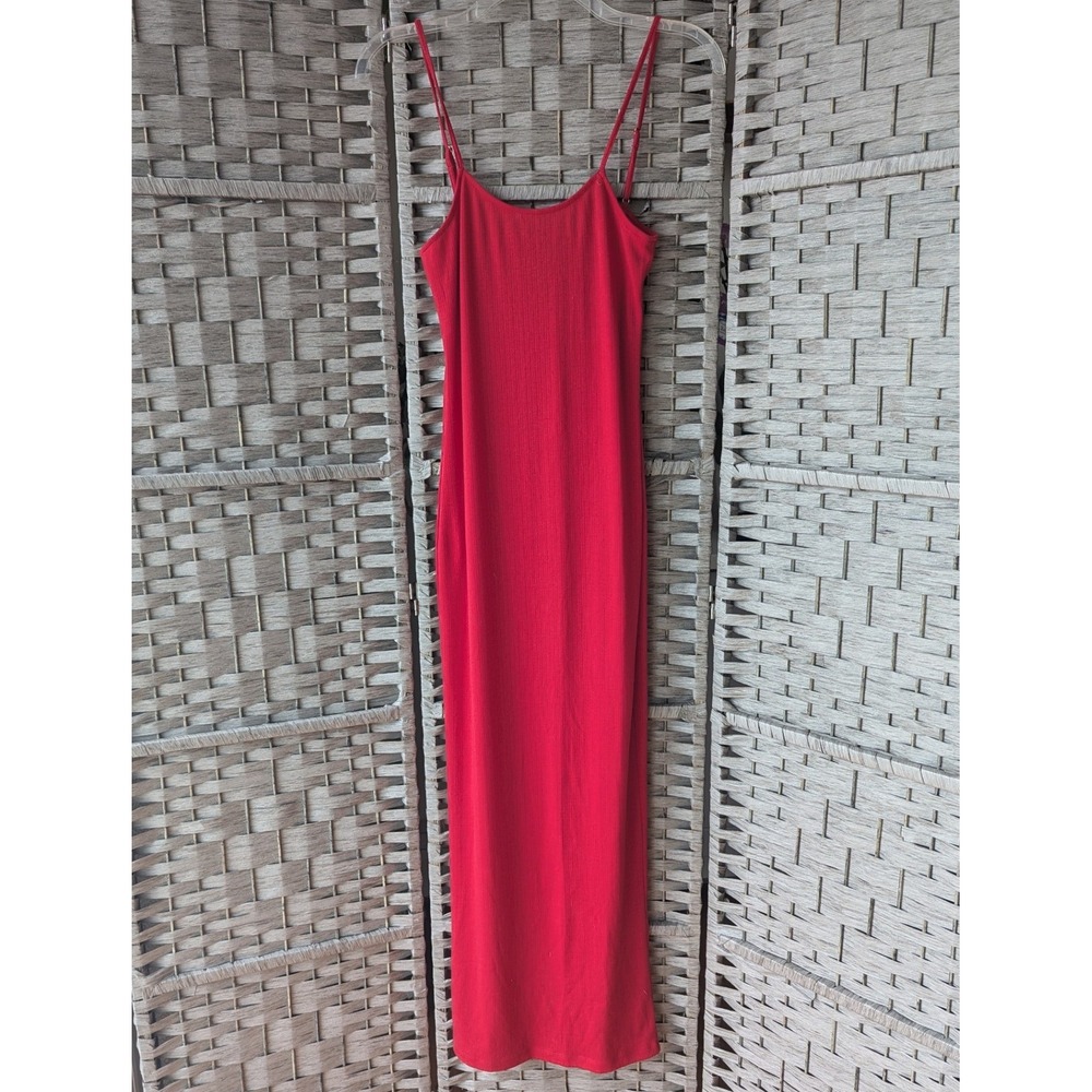 Anthropologie Red Pointelle Knit Maxi Slip Dress Sz S Adjustable Straps NEW